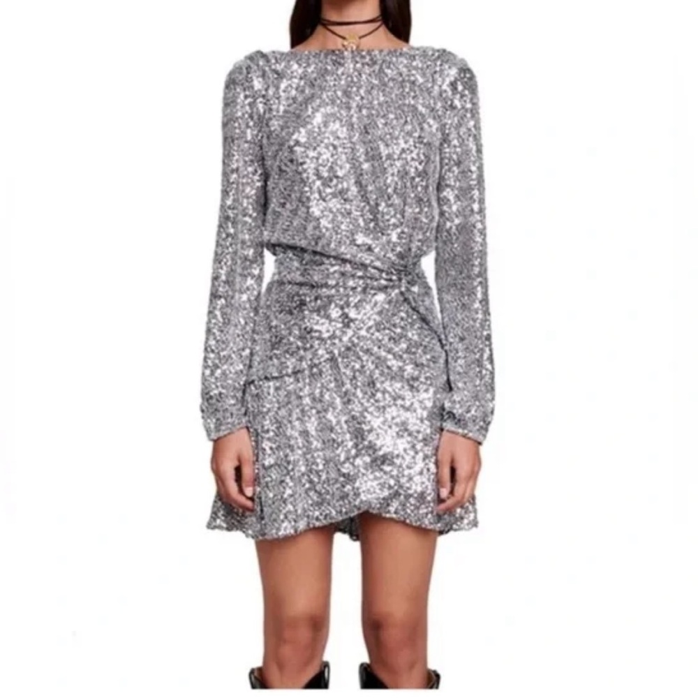 NEW NWT MAJE Argent Rillisa silver sequin mini dress size 38 or 6